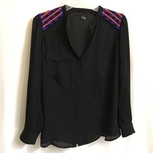 Joe’s black chiffon blouse beads shoulders - M